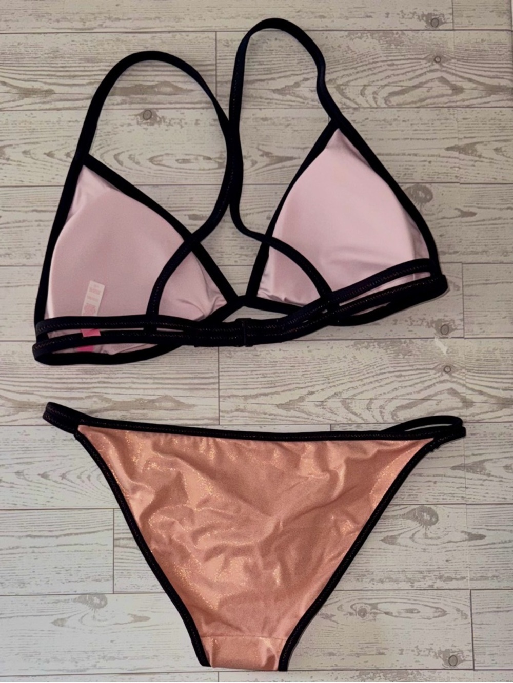 ✨ Shimmery Light Coral Bikini with Black Trim - Picture 7 of 15